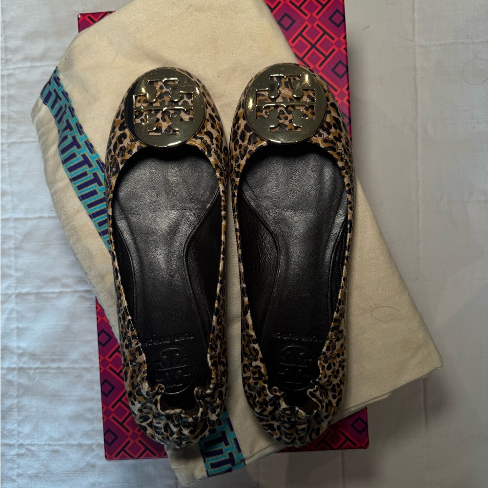 Tory Burch Leopard Print Flats with Black Accents